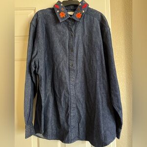 Vinatge STYLE STUDIO Womens Shirt Denim Button Up Casual Embroidered Retro 2X